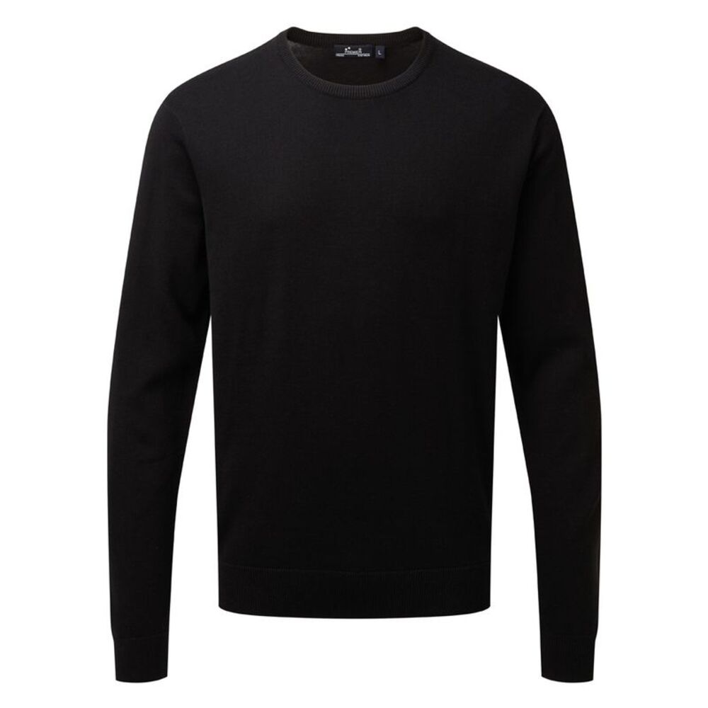 Premier Adults Unisex Cotton Rich Crew Neck Sweater / Black